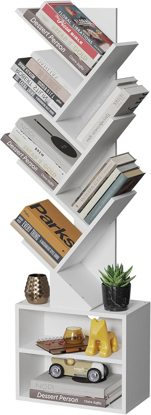 6 Tier Tree Bookshelf, Tall Bookcase with Storage Cabinet, Modern