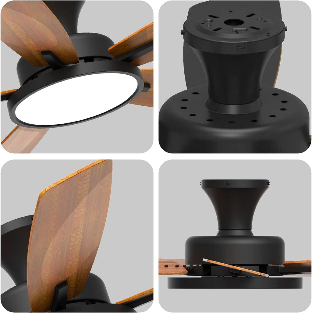 52 Inch Black Ceiling Fan With Remote Control Lights