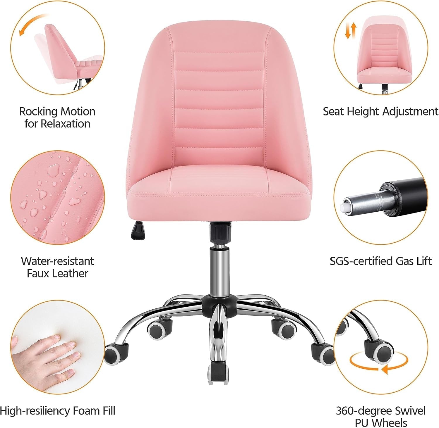 PU Leather Armless Office Chair, Mid Back Desk Chair, Computer Task
