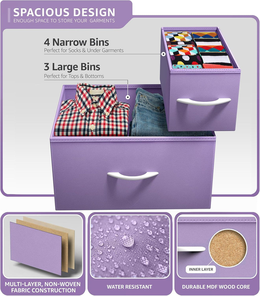 7 Drawer Dresser In Pastel Purple For Kids Clothes Storage