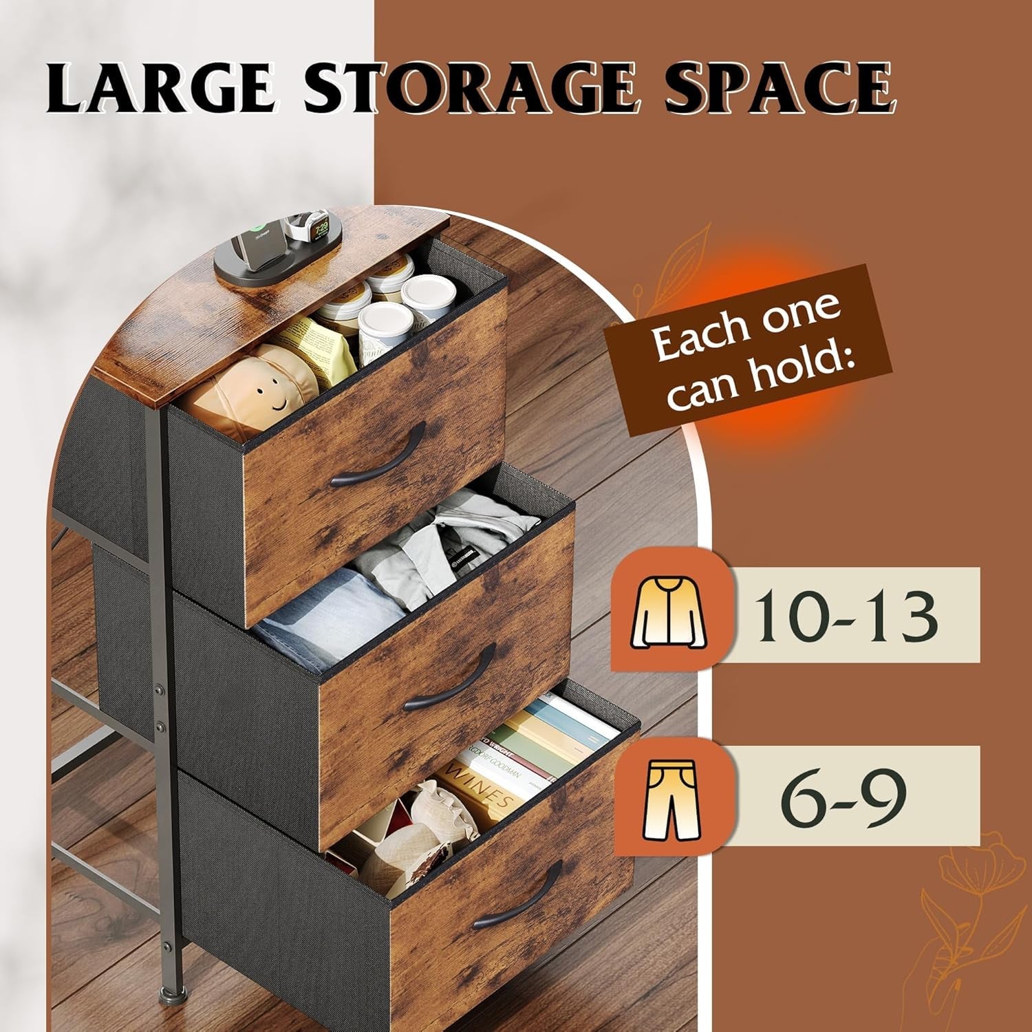 Dresser with 3 Drawers, Fabric Nightstand, Organizer Storage Dresser