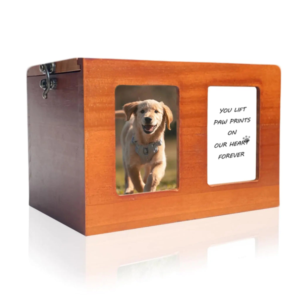 Pet Urns for Dog Pet Cremation Box Wooden Dog Cremation Box for Ashes Cat Urns Pet Memory Box with Photo Frame Memorial Card for Pet