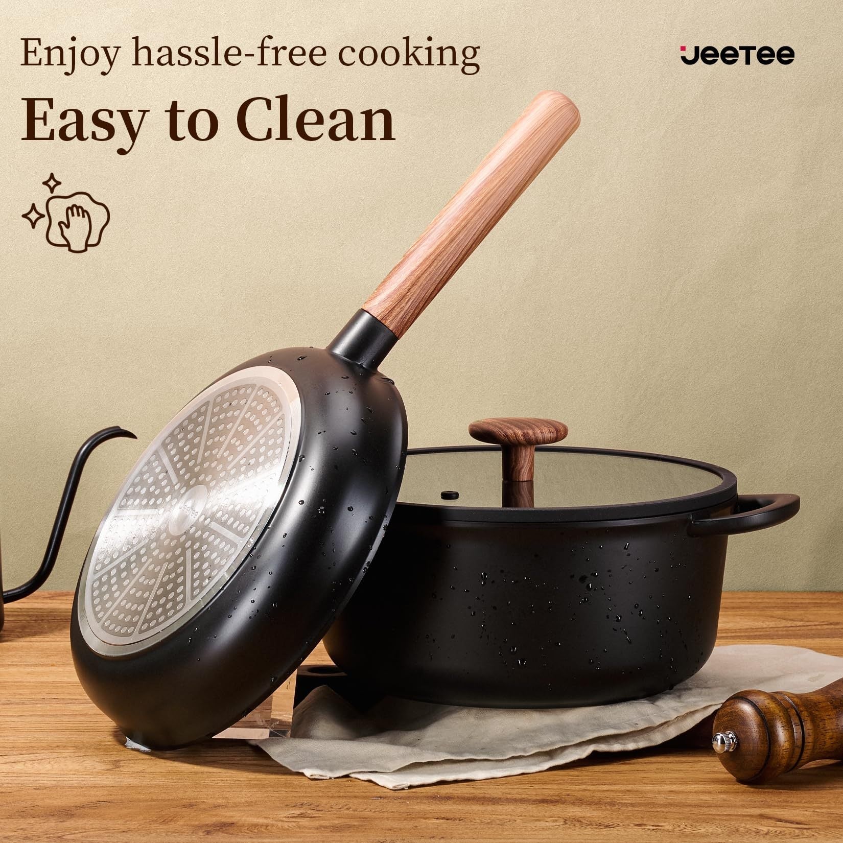 Ceramic Cookware Sets 15 Pcs, Healthy Pots And Pans Set Non Stick,
