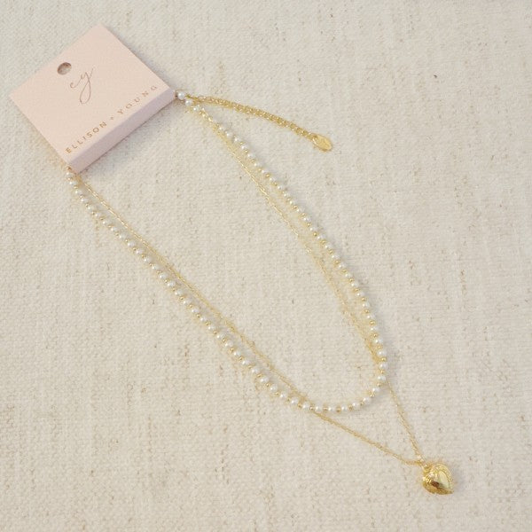 Pearls And Heart Locket Layered Necklace