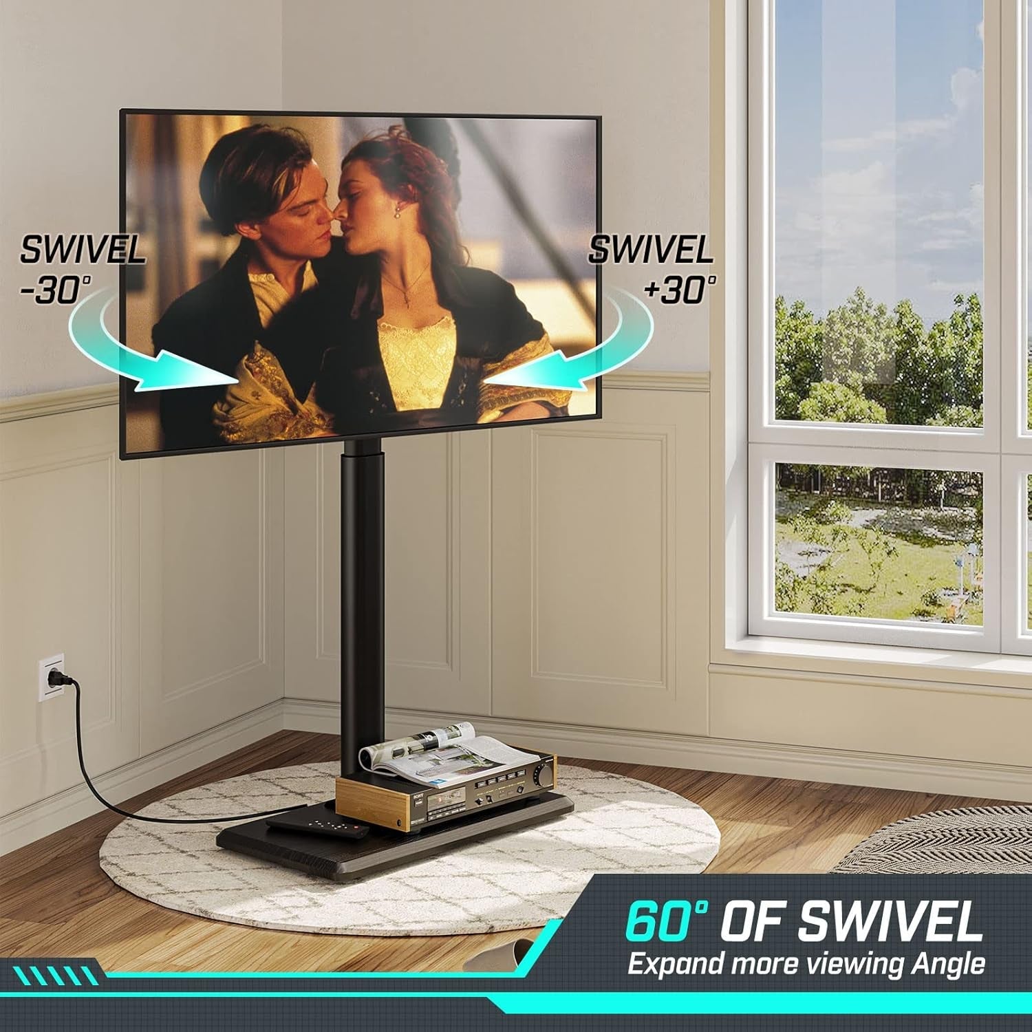 TV Stand with Power Outlet, Universal Floor TV Stand for 32-75 Inch