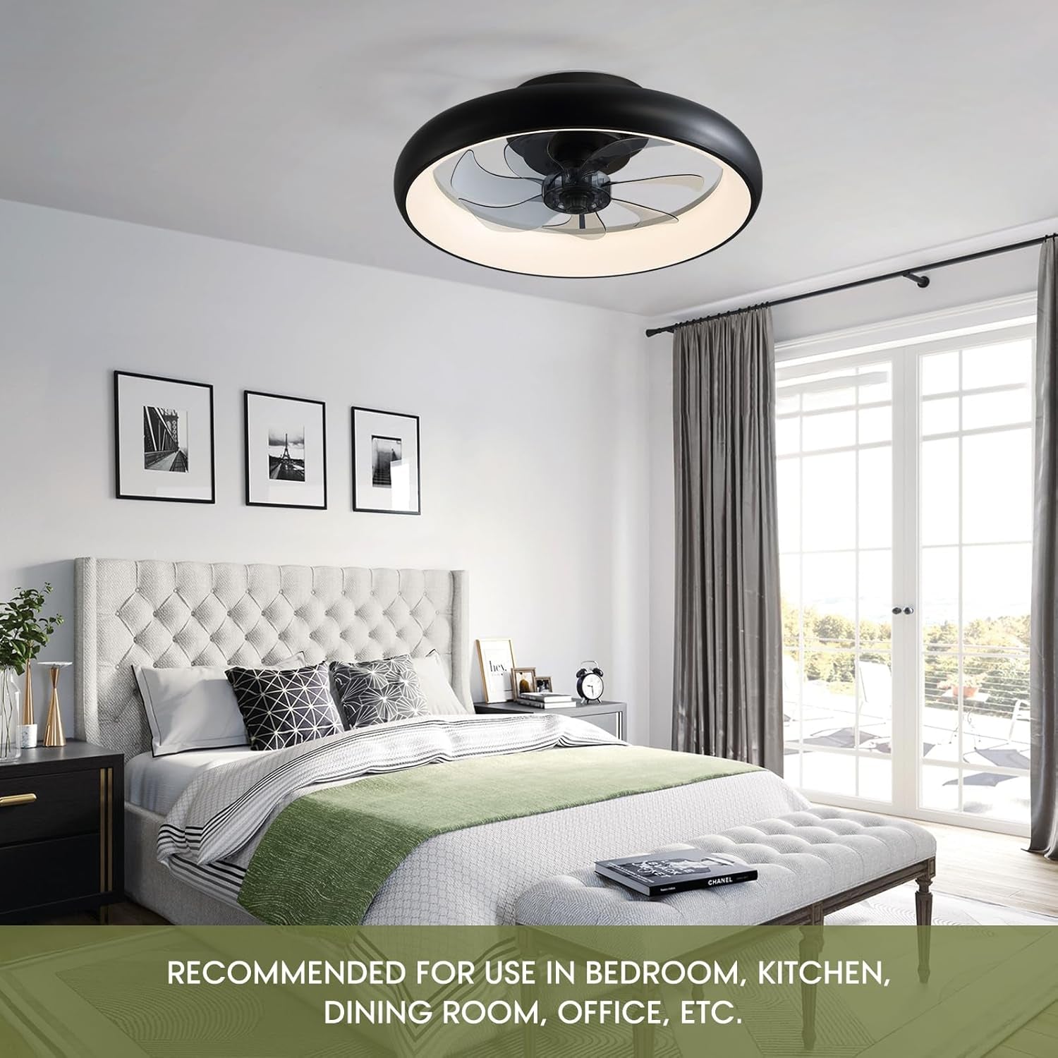 Ceiling Fans with Lights, Flush Mount Ceiling Fan with Alexa/Google