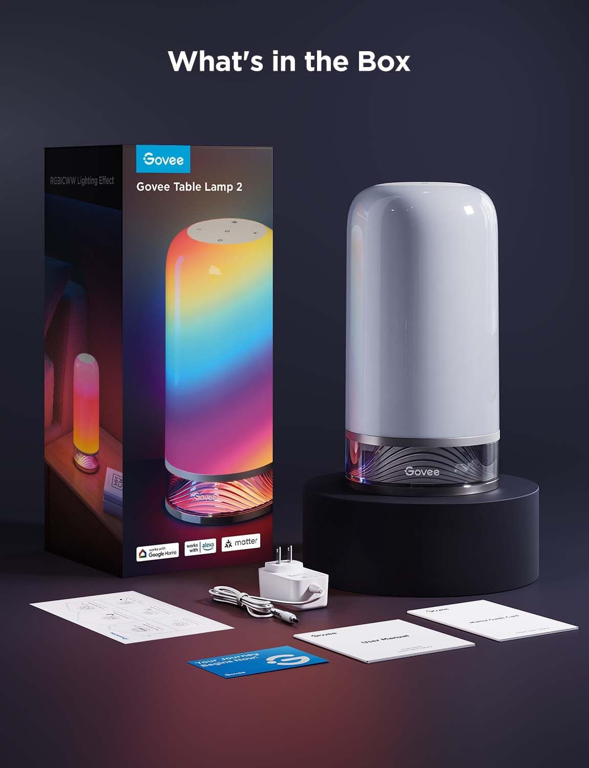 RGBIC Smart Table Lamp 2, Touch Bedside Small Table Lamp Work with