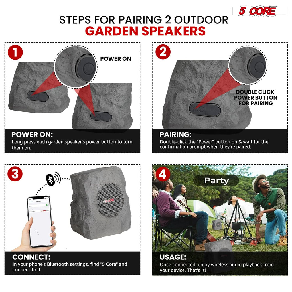 5Core Outdoor Wireless Speakers Bluetooth Rock Waterproof Linkable TWS