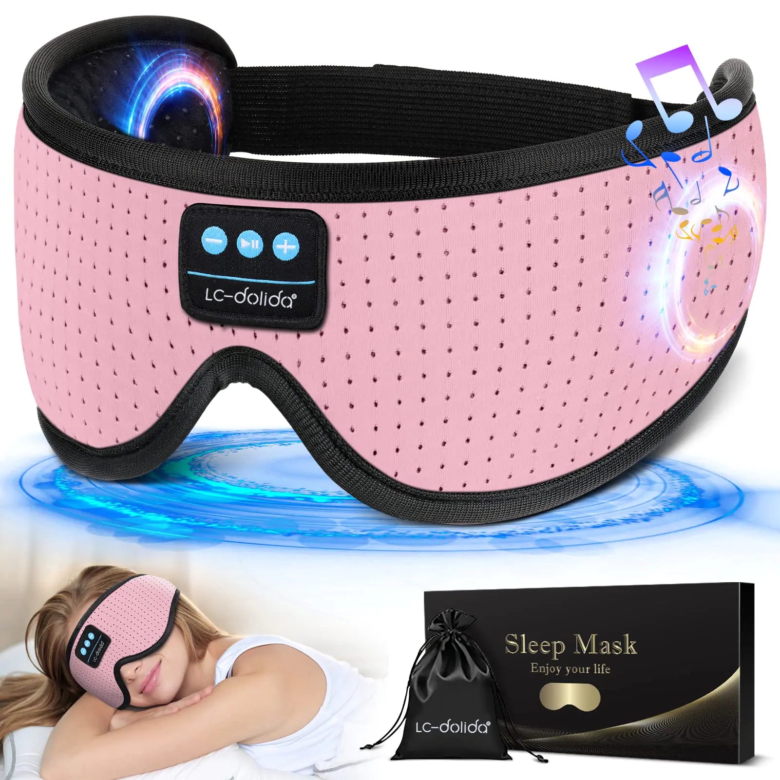 LC-dolida Sleep Headphones White Noise Bluetooth Sleep Mask 3D Wireless Eye Mask Sleeping with Timing Sleep Mask with Bluetooth Headphones for Side Sleepers Travel Yoga