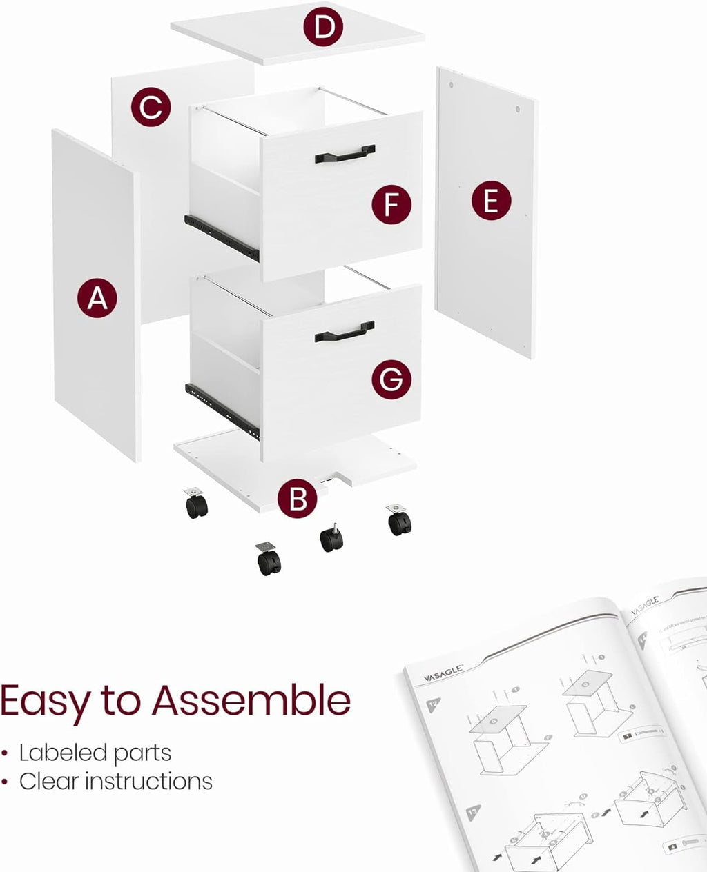 2-Drawer File Cabinet, Filing Cabinet for Home Office, Small Rolling