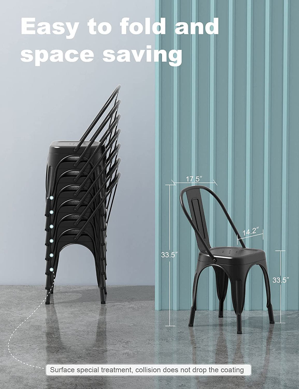 Stackable Metal Tolix Style Dining Chair, Set of 4, Black