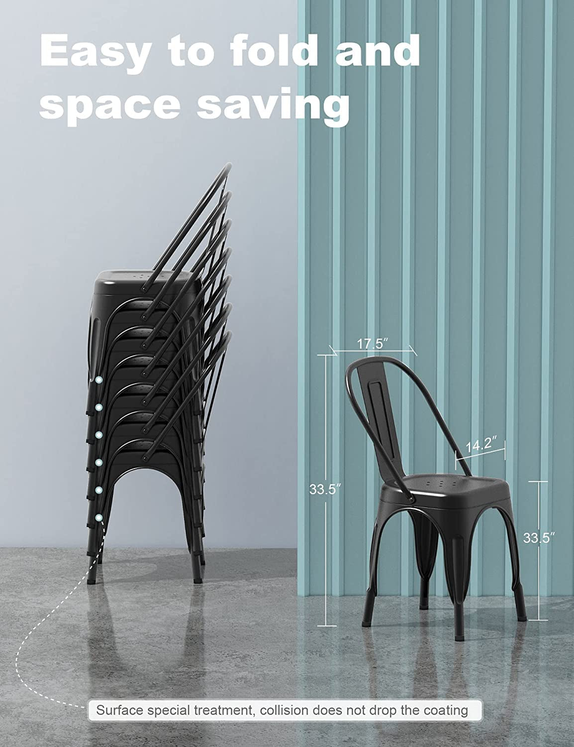 Stackable Metal Tolix Style Dining Chair, Set of 4, Black