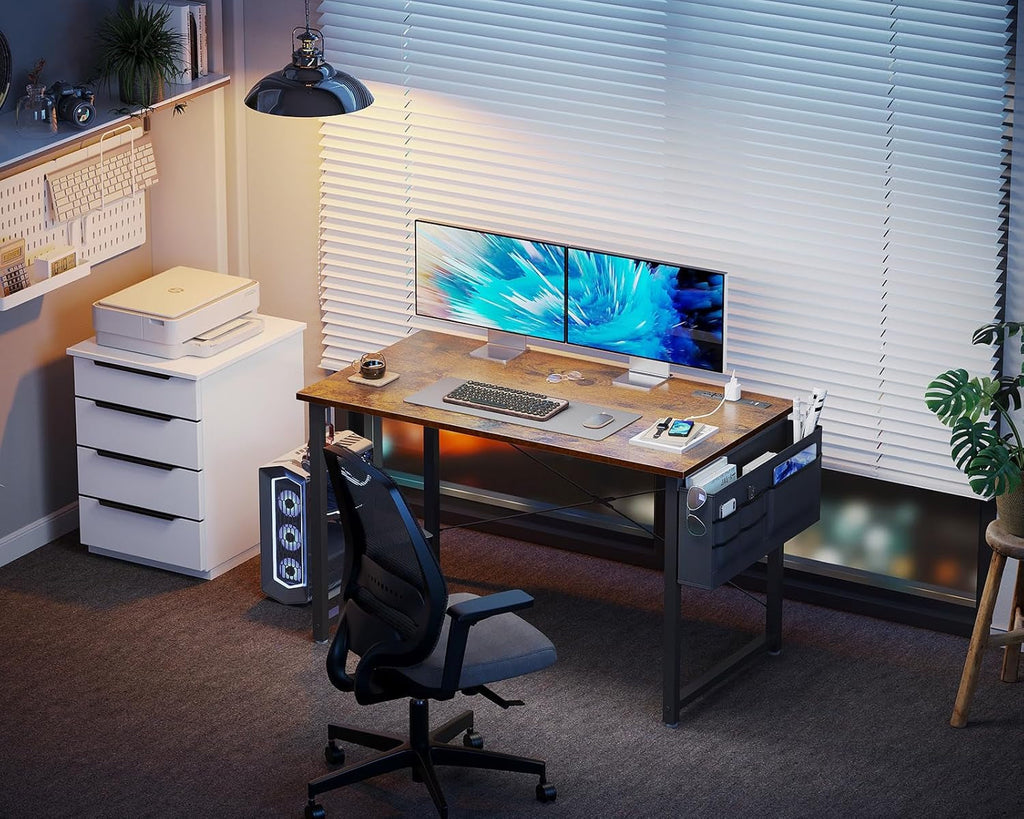 Small Desk with Power Outlets and USB Port Computer Desk for Home