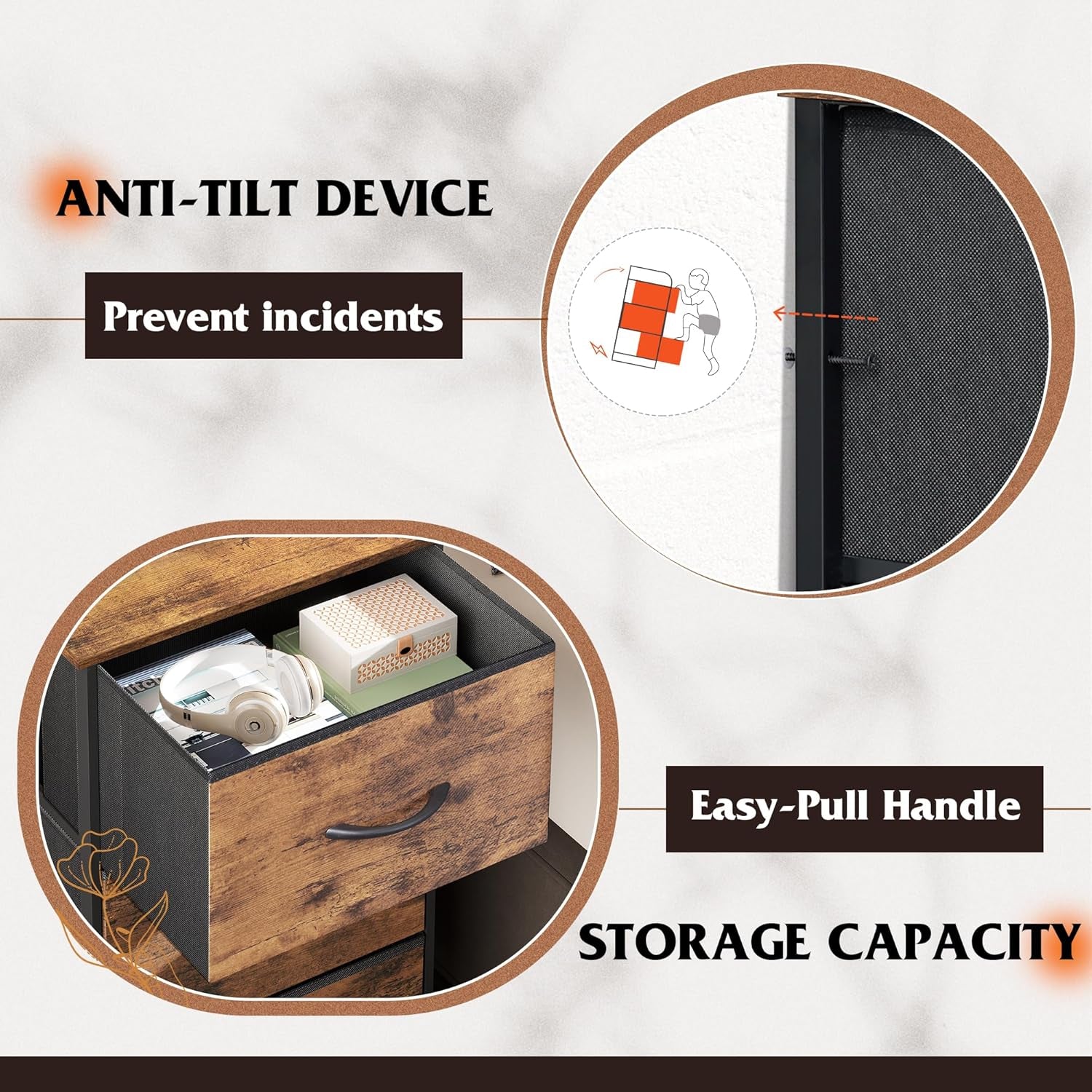 Dresser with 3 Drawers, Fabric Nightstand, Organizer Storage Dresser