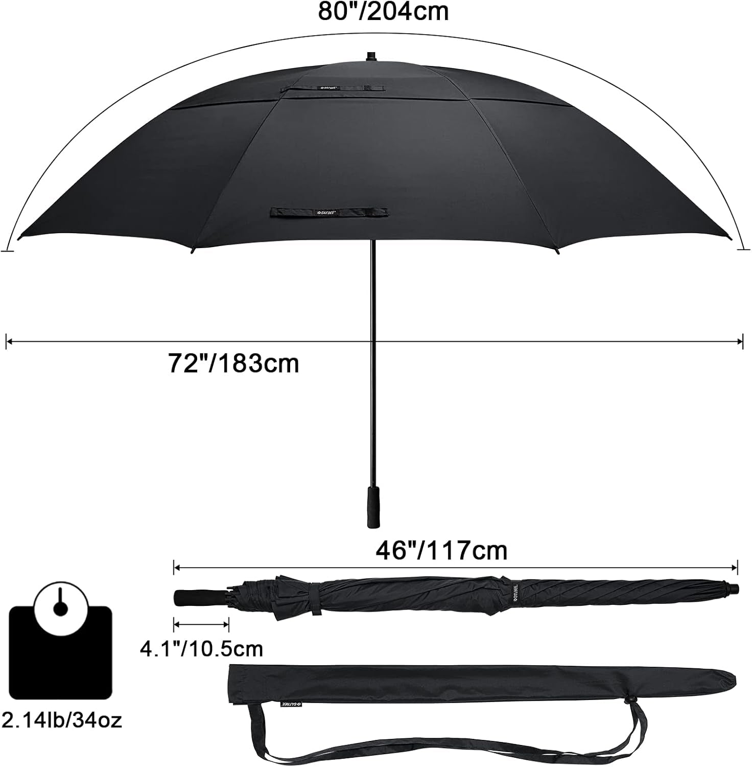 80 Inch Huge Large Oversize Golf Umbrella Double Canopy Vented
