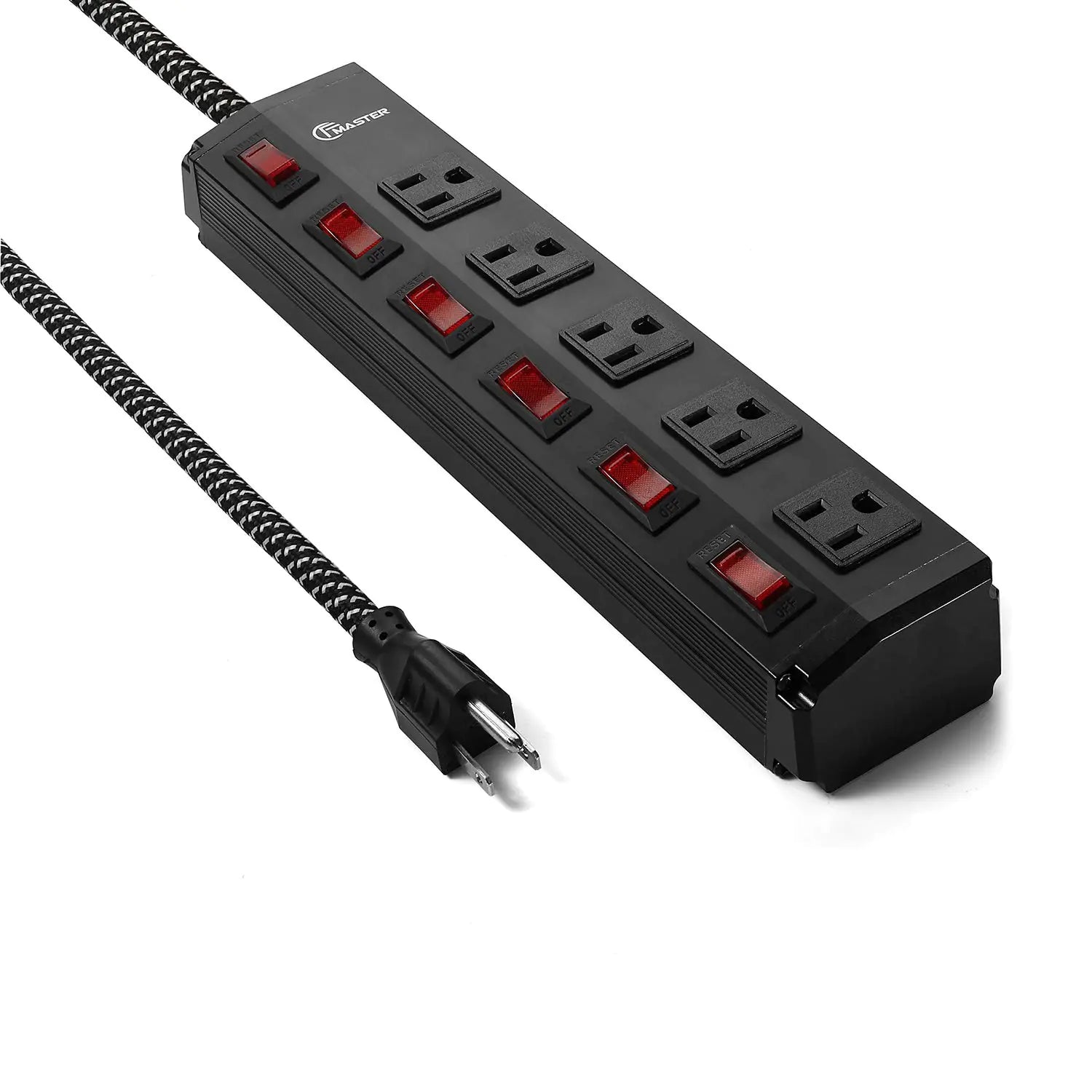 Power Strip Surge Protector 5 outlets Metal Heavy Duty Extension Cord 6 ft5 Independent switches with one Master Switch SGS Certified，Black…