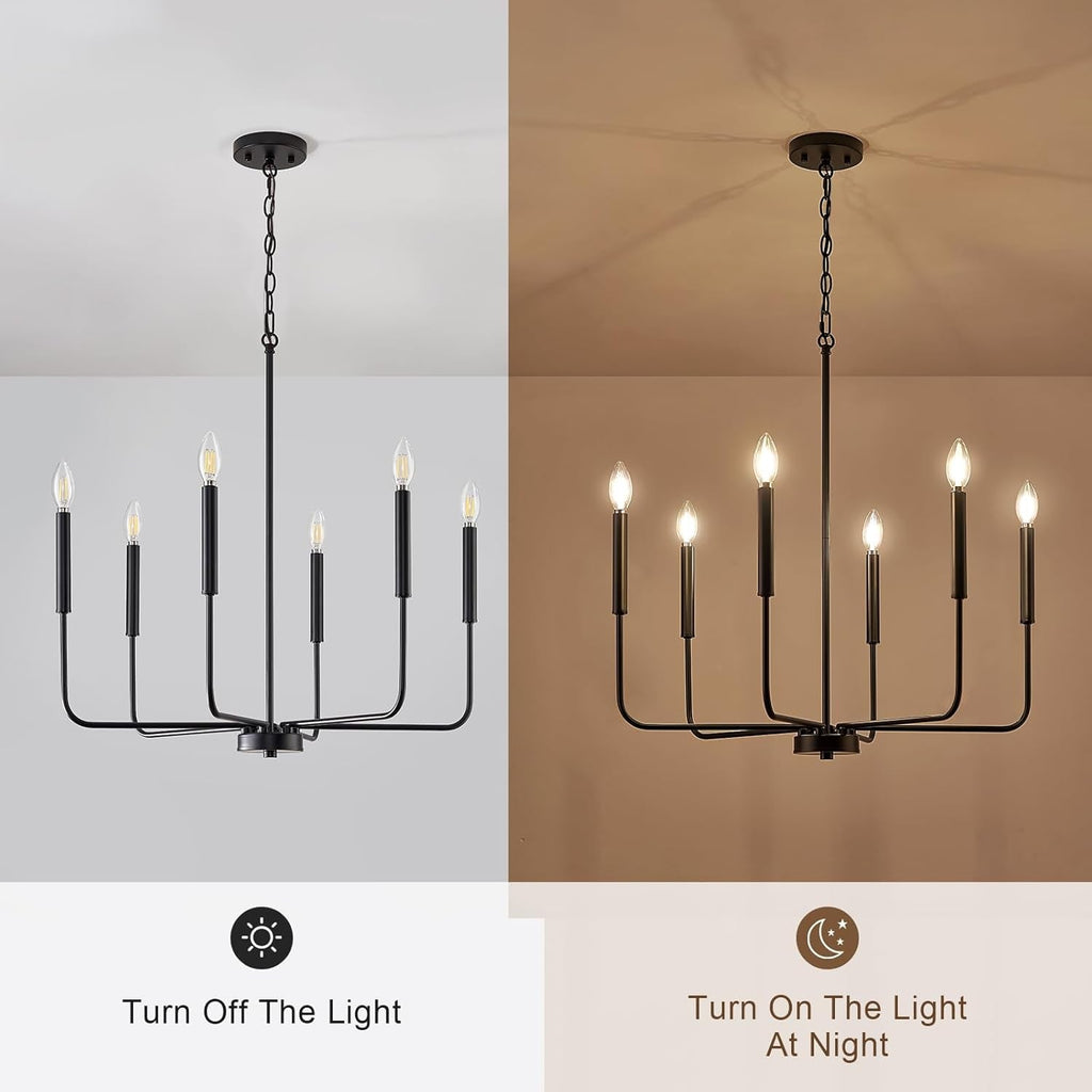 Modern Black 6 Light Chandelier Dining Farmhouse Pendant