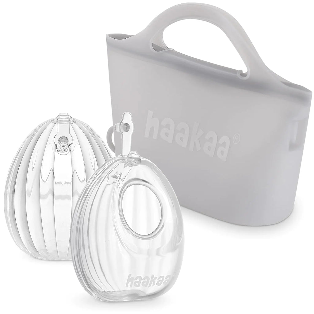 haakaa Wearable Silicone Breast Pump with Steriliser Bag 2-in-1 Hands-Free Passive Breast Milk Catcher for Nursing Mom Breastfeeding Essentials 75ml&750ml Silicone Bag