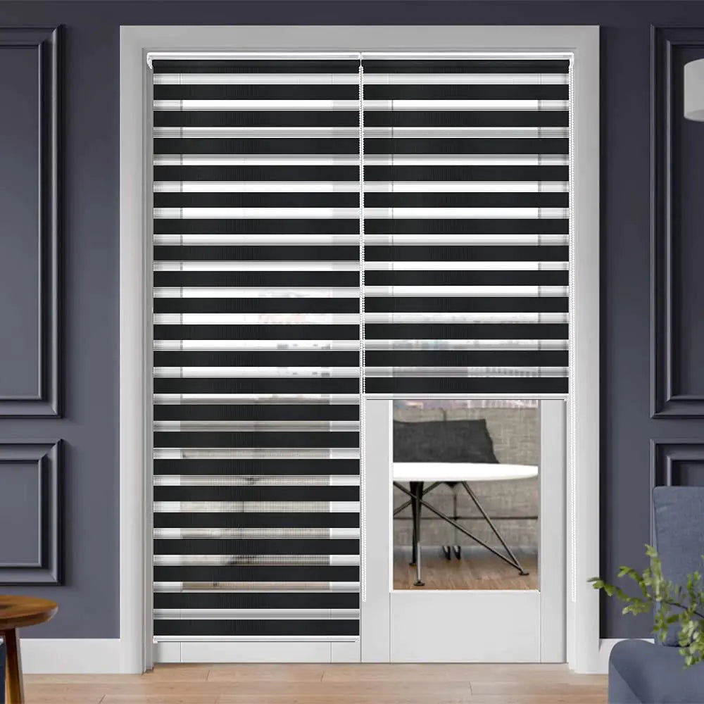 SEEYE Zebra Blinds for Windows - French Door Blinds Roller Dual Shades Light Control Window Treatments Horizontal Day and Night Sheer 41.3" W x 90" H Black