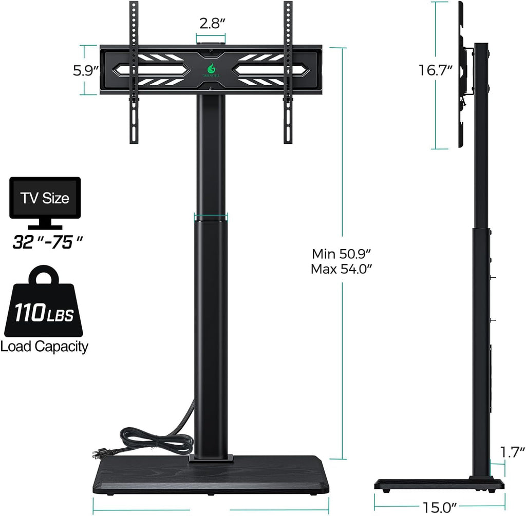 TV Stand with Power Outlet, Universal Floor TV Stand for 32-75 Inch