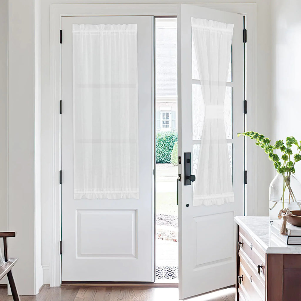 NICETOWN Ivory White Sheer Curtains Elegant Translucent Drapes Light Reducing Sheer Door Curtians for Front Back Door Window Blinds Sold By 2 Panels French Door Curtains for Classroom 26"W x 40"L