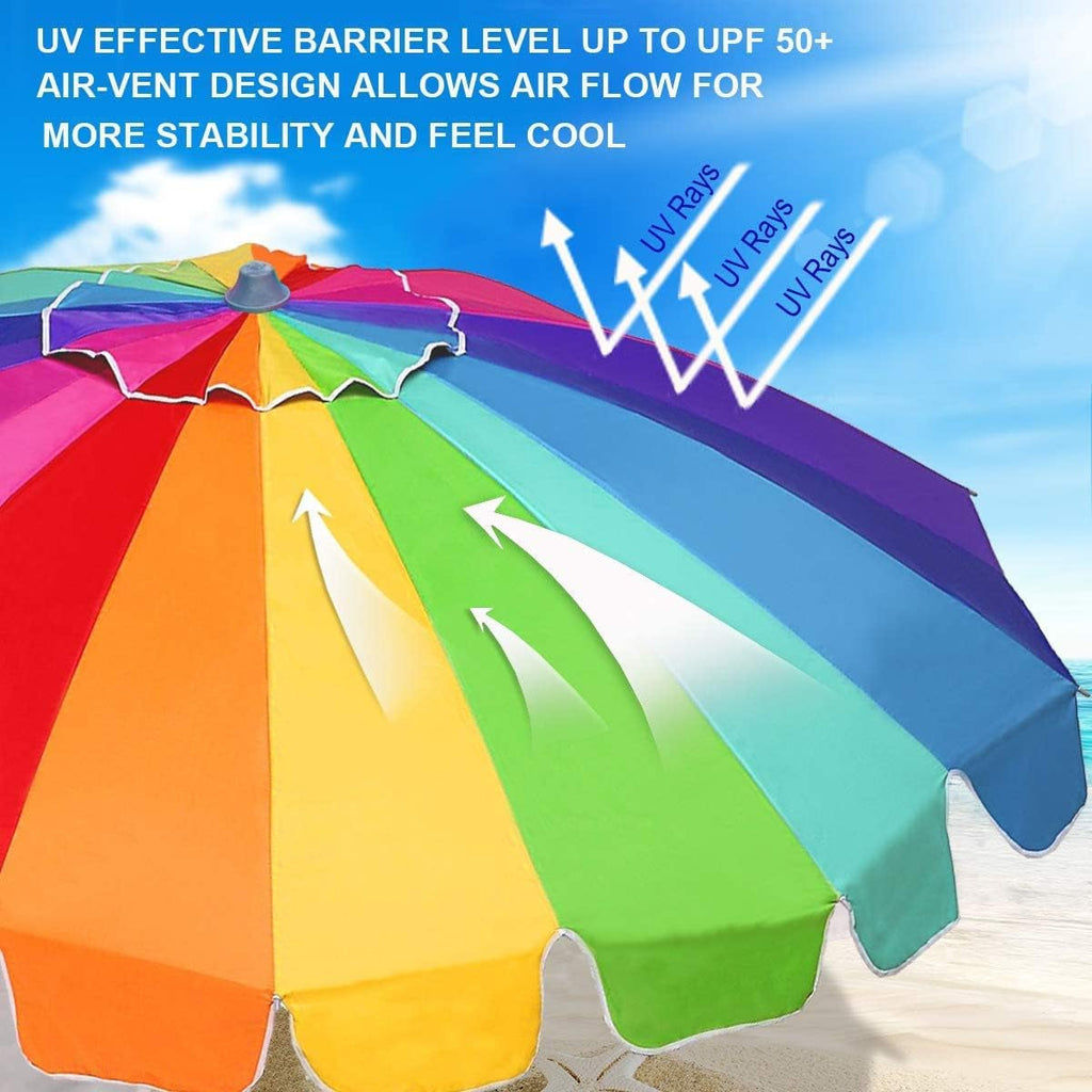 7.5Ft Heavy Duty HIGH Wind Beach Umbrella with Sand Anchor & Tilt Sun