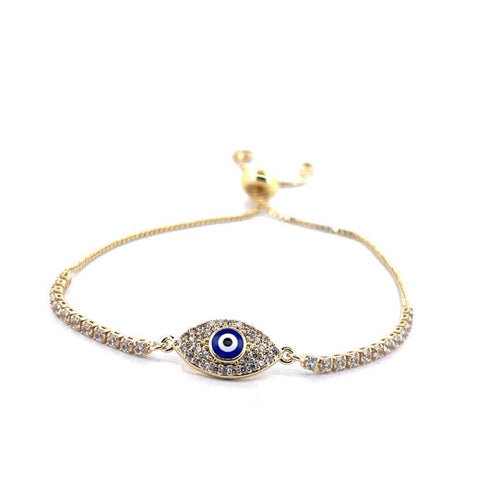 18K Gold Plated Evil Eye Tennis Bracelet with Blue