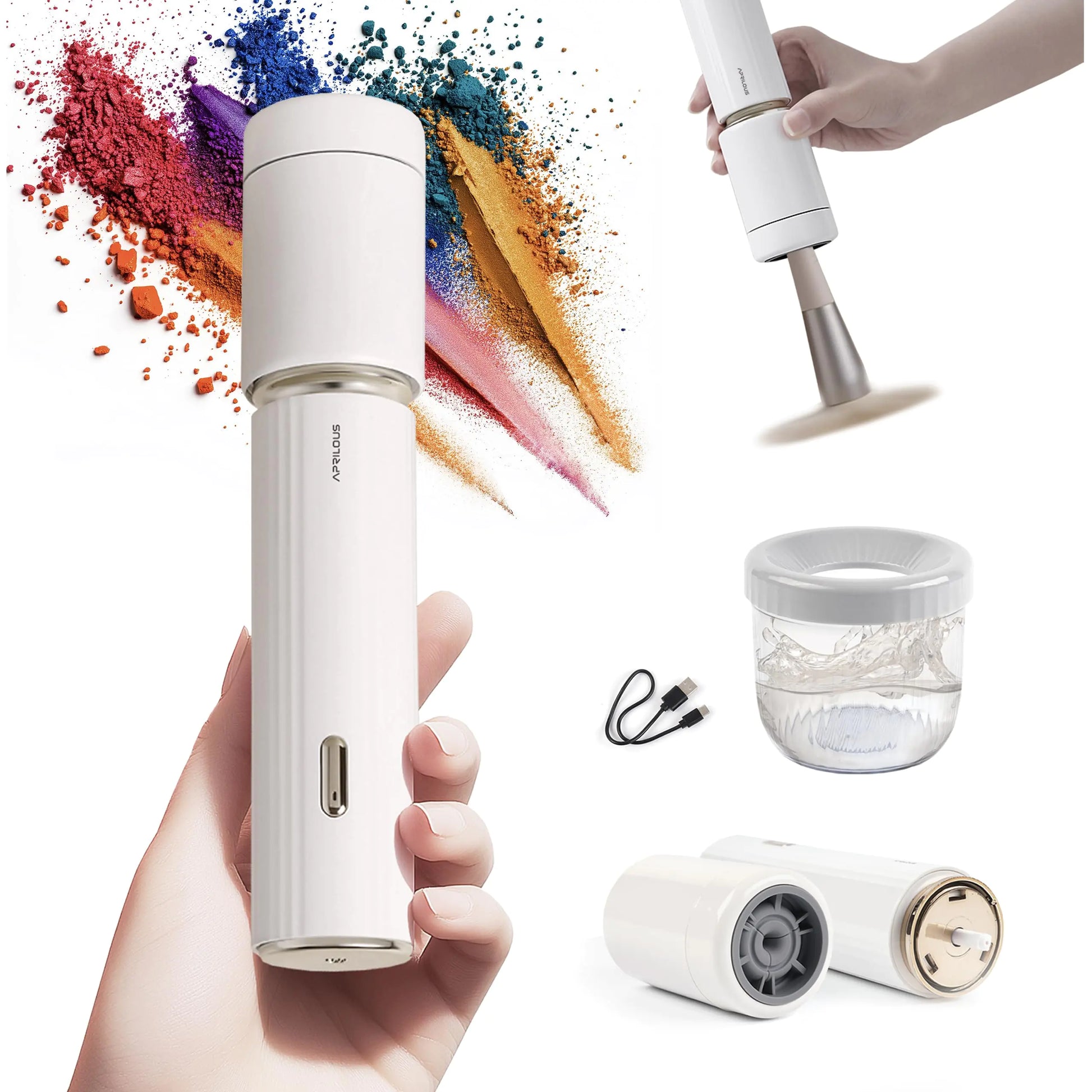 Aprilous Electric Makeup Brush Cleaner & Dryer Machine Upgraded Patented Universal Collar Fits 99% of Brush Shapes Deep Clean & Quick Dry Rechargeable & Portable for Travel & Home Use Gift