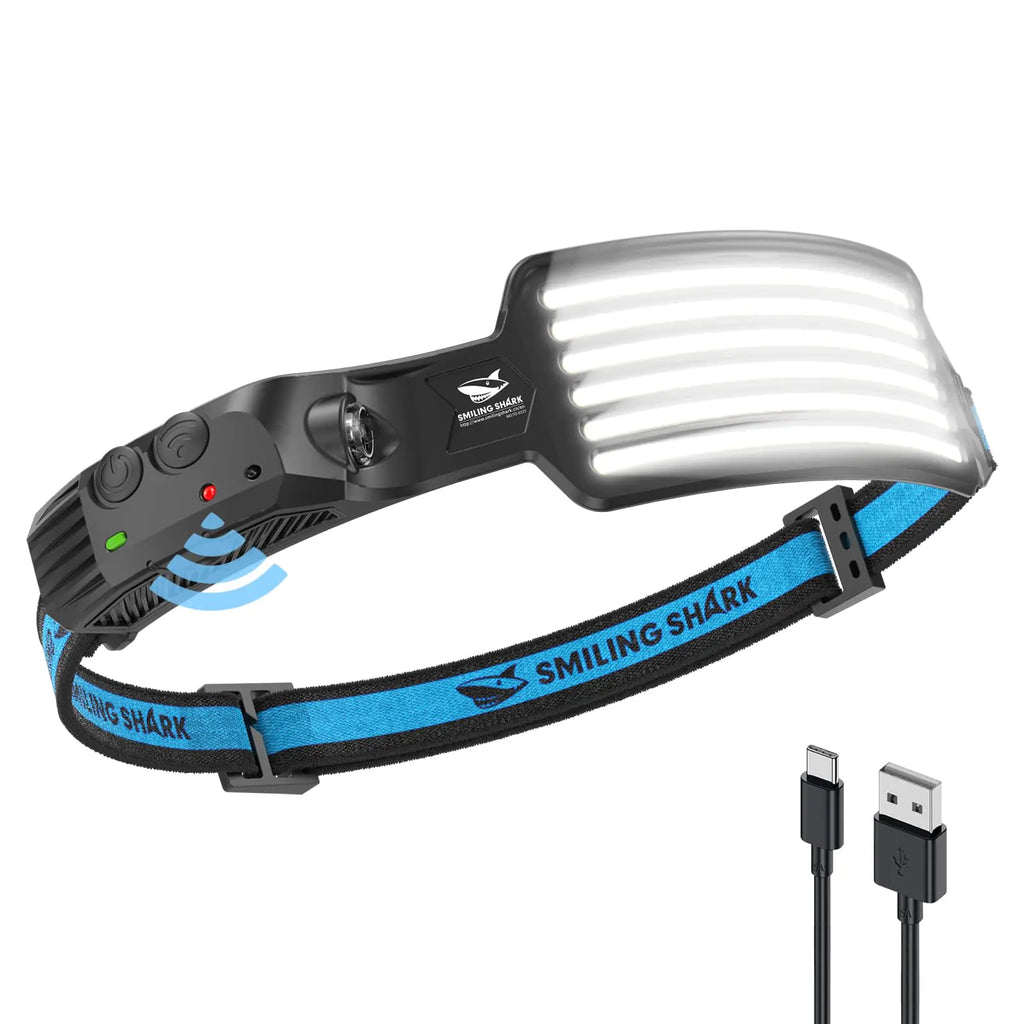 Smiling Shark Rechargeable Headlamp 230°Wide Angle 6*White Light The Brightest LED Head Lamp with Motion Sensor Waterproof Headlight for Camping Hiking Outdoor Head-Lamp-LED-Frontale-Rechargeable