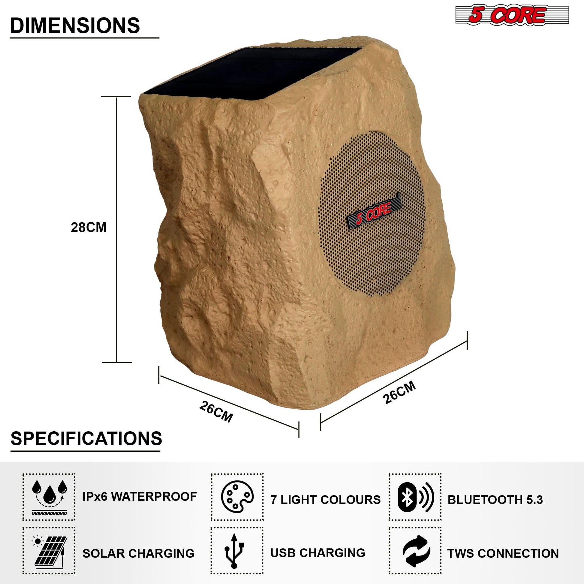 5Core Outdoor Wireless Speakers Bluetooth Rock Waterproof Linkable TWS