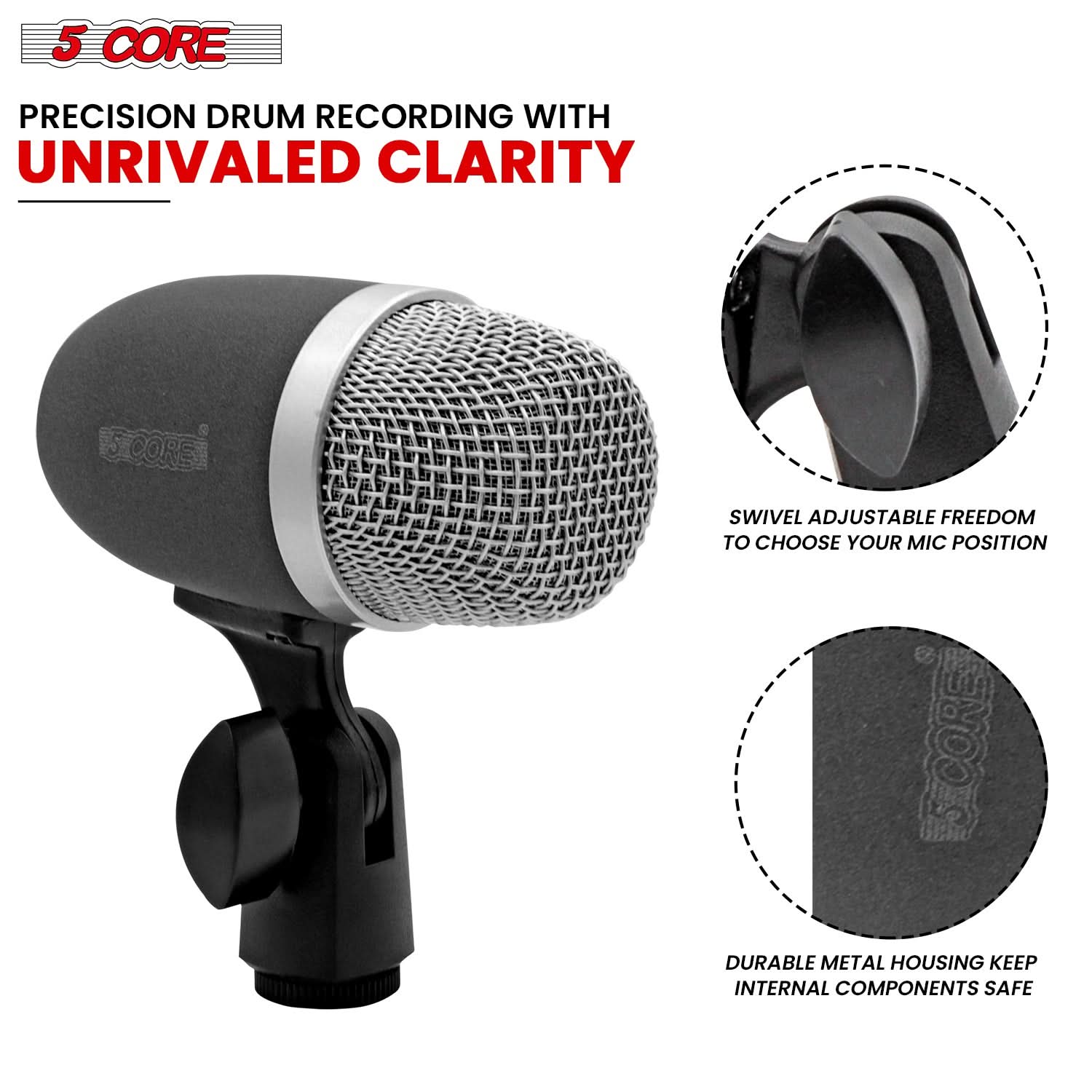 5 Core Snare Microphone XLR Wired Uni Directional Tom Drum and Other