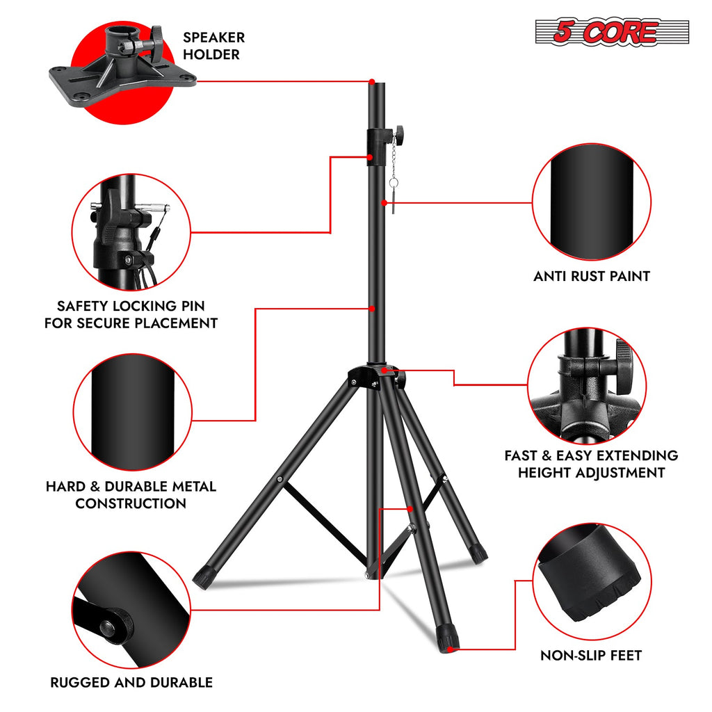 5 Core Speaker Stand Tripod Heavy Duty Adjustable Up to 72 Inch DJ