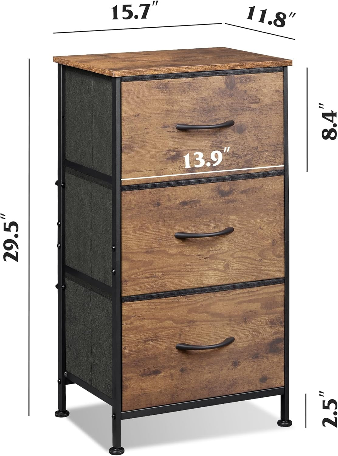 Dresser with 3 Drawers, Fabric Nightstand, Organizer Storage Dresser