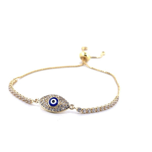 18K Gold Plated Evil Eye Tennis Bracelet with Blue