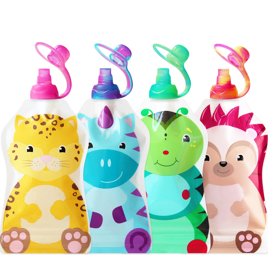 ChooMee SoftSip Baby Pouch Tops + SnakPack Reusable Food Pouches | Prevent Spills and Protect Child Mouth Fill with Baby food applesauce and other purees | 4 pk 5 oz + 4 SoftSip Swirl Colors