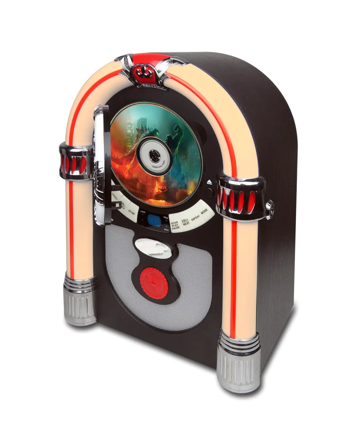 CD Jukebox with Bluetooth Mini Digital Tabletop Juke Box Speaker Retro Look Vintage FM Radio Wireless for Home AUX-in Port and Color Changing LED Lights