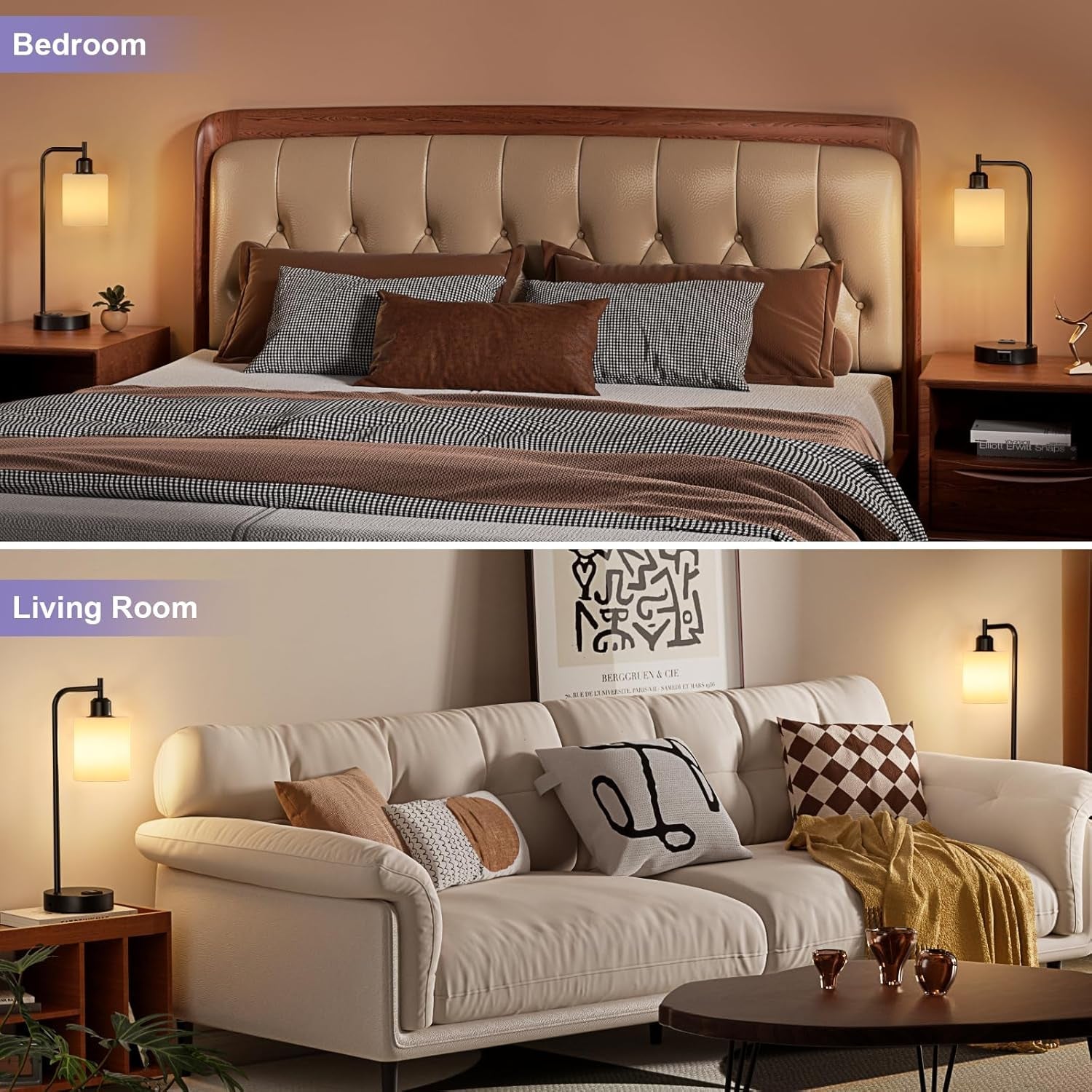 Industrial Touch Bedside Lamps for Bedrooms Set of 2 - 3-Way Dimmable