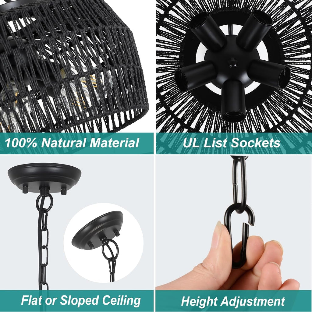 Five Light Black Chandelier For Farmhouse Dining Room