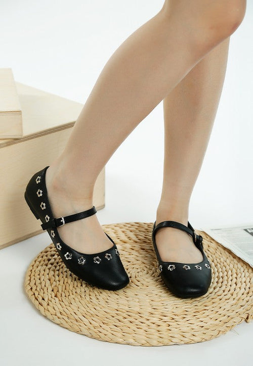 Tanzer Floral Eyelet Strapped Ballerinas