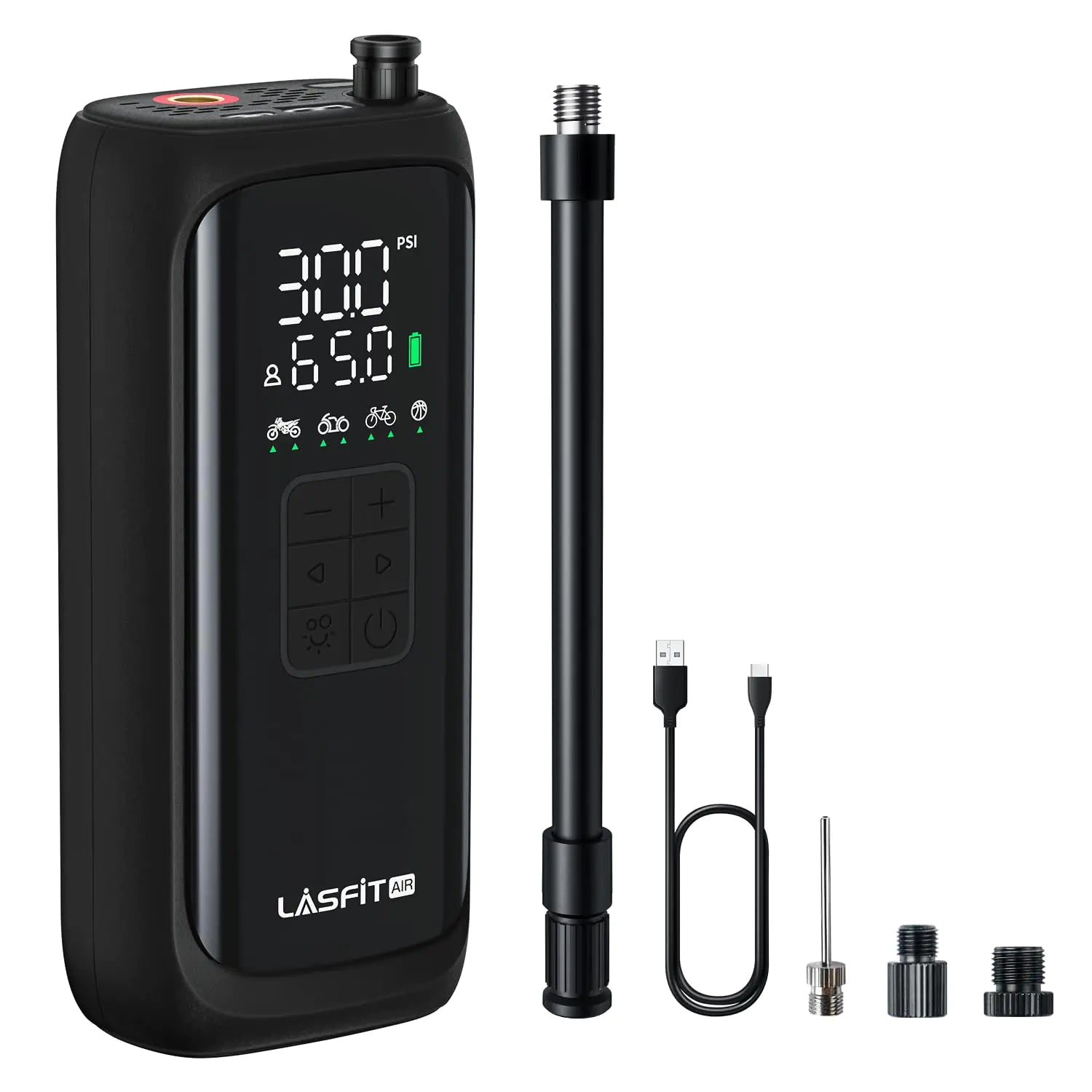 LASFIT BM1 Bike Pump [2025 Upgraded] Electric Bicycle Air Pump Tire Inflator Portable Air Compressor w/Digital Pressure Gauge Auto Stop 150PSI Electric 4000mAh Cordless Schrader Presta Valve