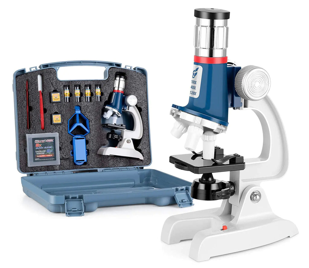 Uarzt Kids Microscope for Kids Beginner 100 to 1200x Magnification with Metal Body Portable Microscope with ABS Carry Box