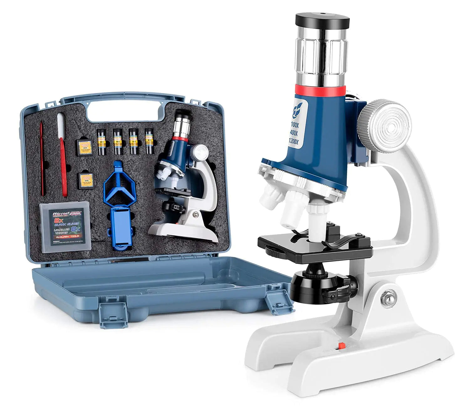Uarzt Kids Microscope for Kids Beginner 100 to 1200x Magnification with Metal Body Portable Microscope with ABS Carry Box