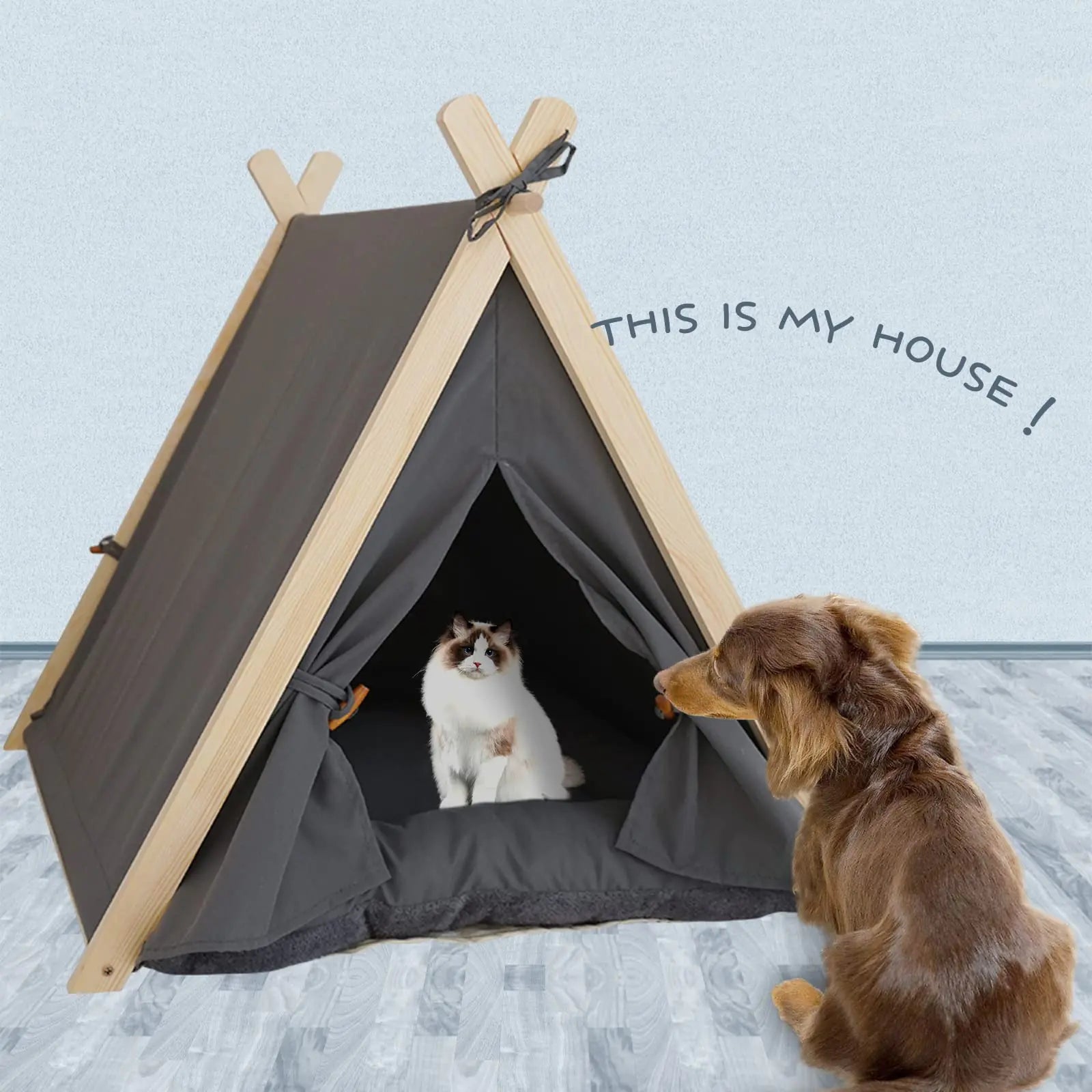 zycBernoi Pet Teepee Tent for Small Dogs & Cats Portable Puppy Bed with Thick Cushion Cat Teepee Washable Tent Dog Teepee Bed for Small Pets Up to 25lbs Indoor Outdoor