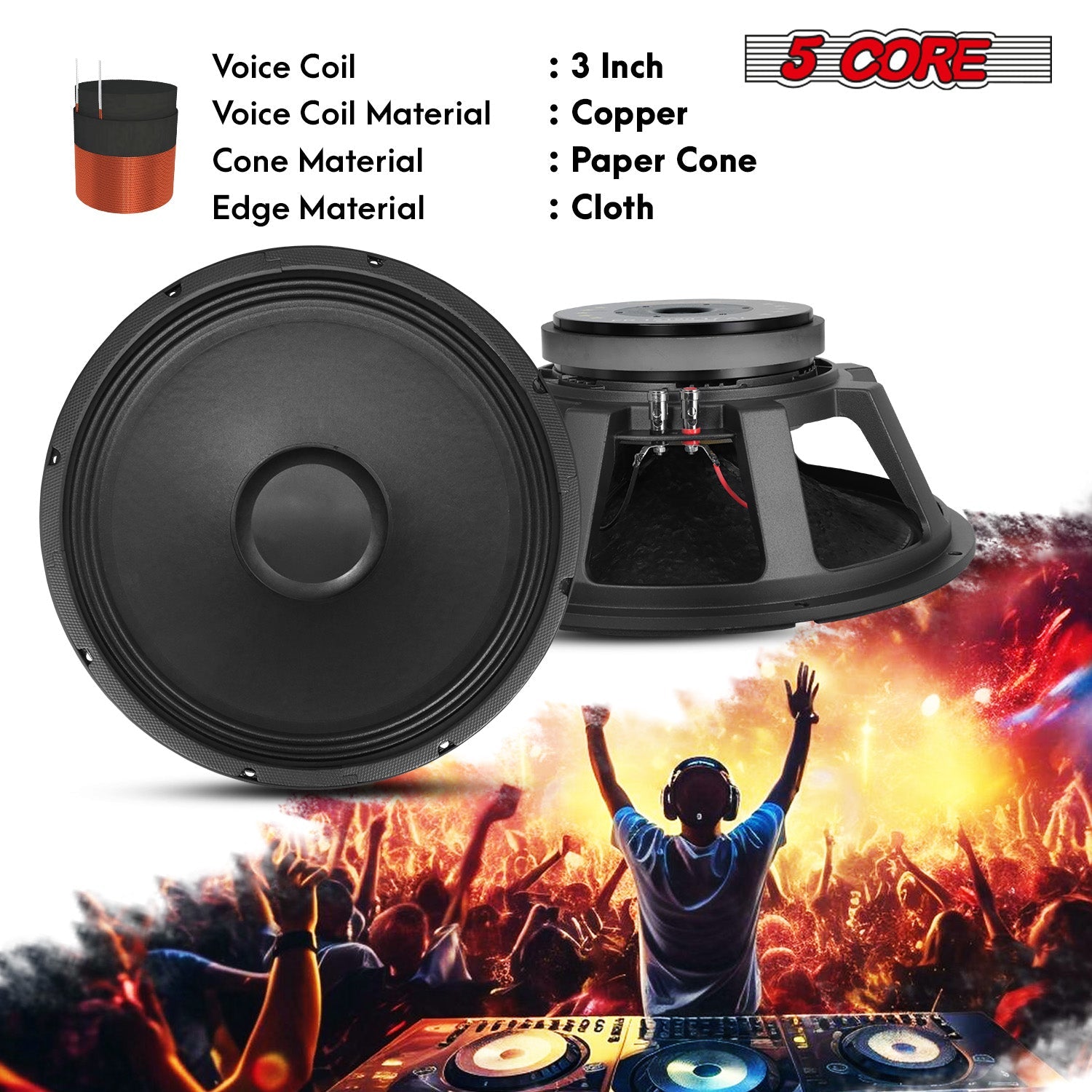 5Core 15 Inch Subwoofer Speaker 1500W Peak 8 Ohm Full Range