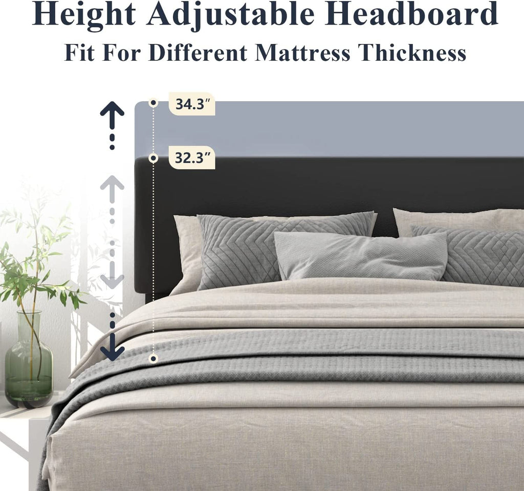 King Size Upholstered Platform Bed Frame With Adjustable Headboard