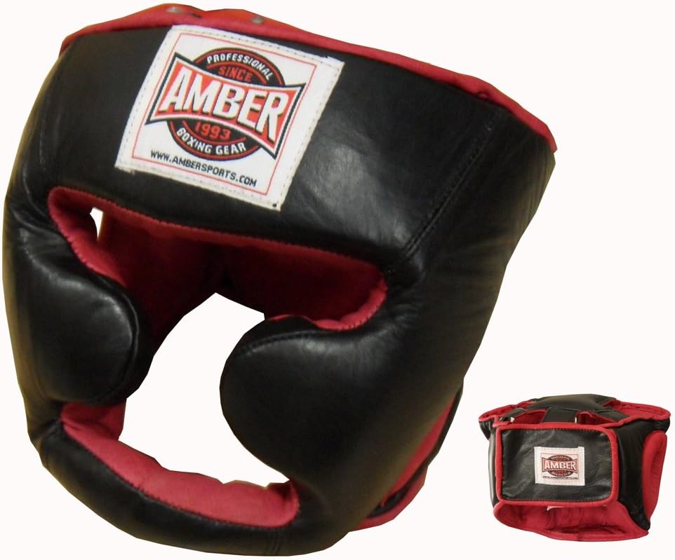Deluxe All Leather Headgear with Cheek Protection for Boxing,