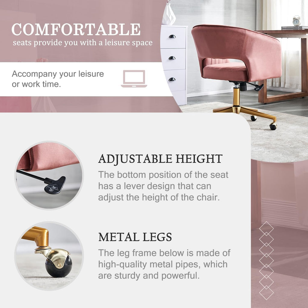Home Office Chair Swivel Velvet Desk Chair, Vanity Chair with 360