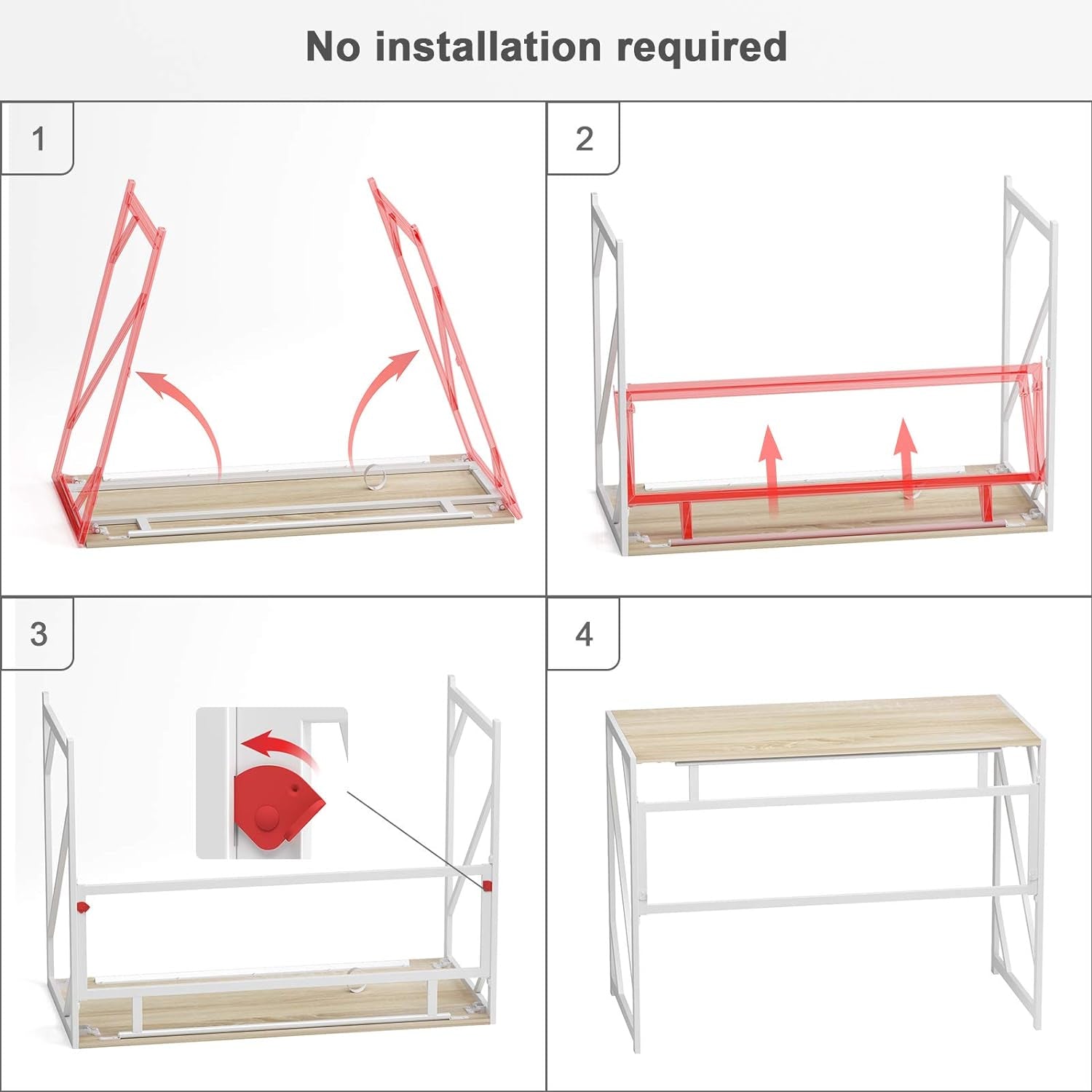 Folding Desk Writing Computer Desk for Home Office, No-Assembly Study