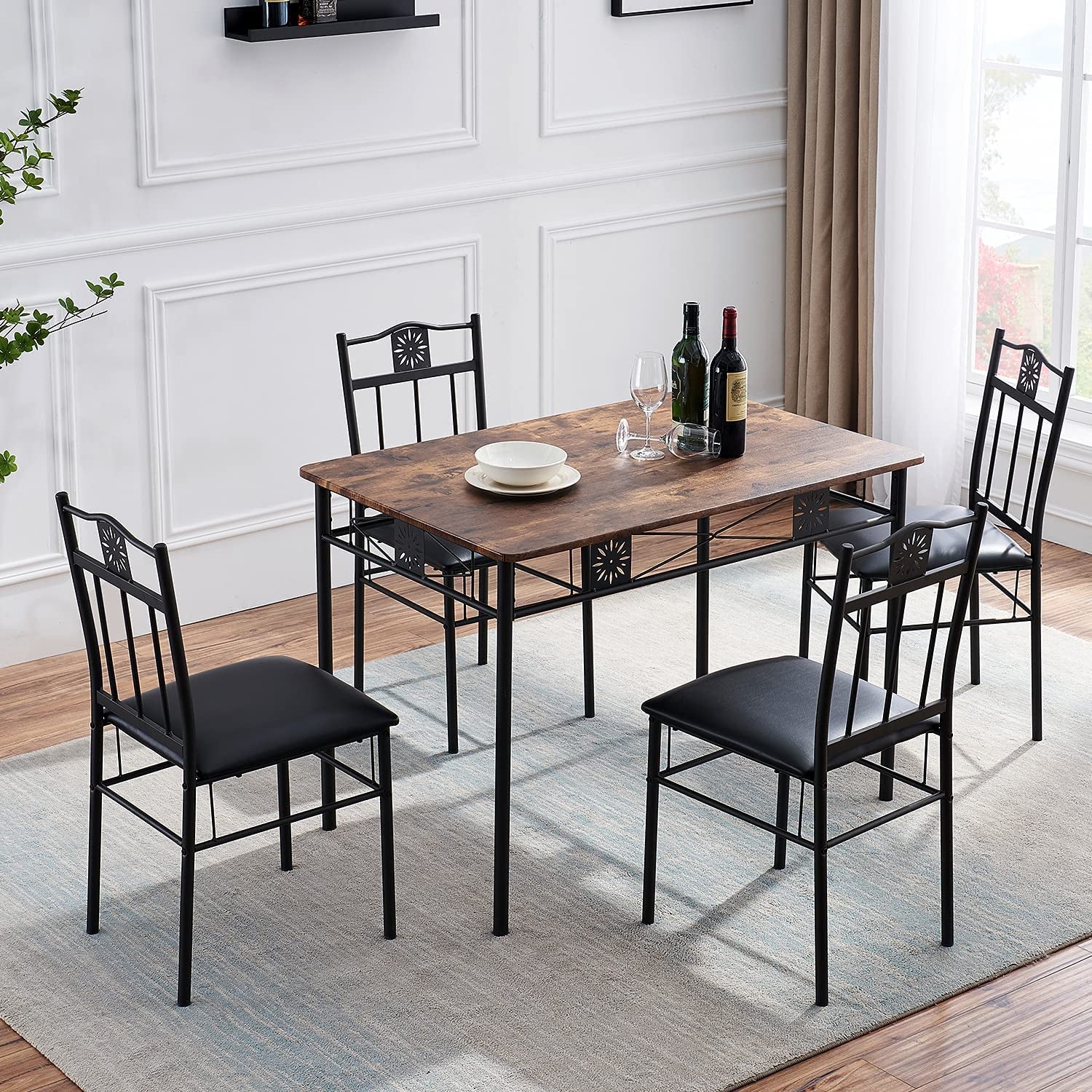 Dining Table Set For 4 With Wood Top Table And Stowable Chairs In