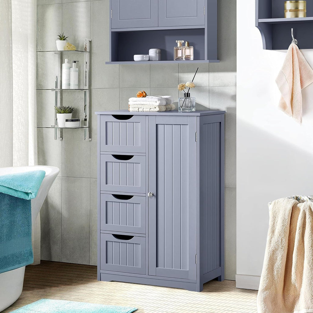Gray Freestanding Bathroom Floor Cabinet With 4 Drawers